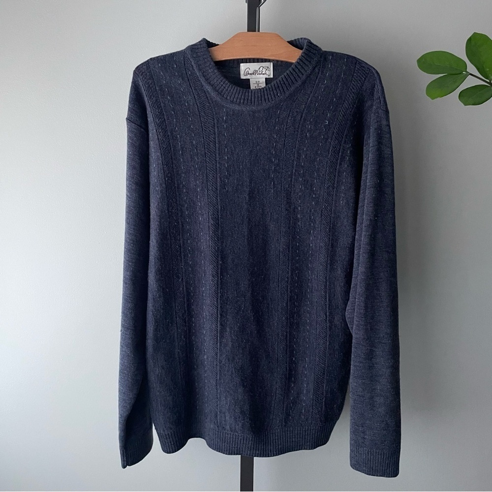 Vintage Arnold Palmer Wool Blend Knit Sweater Prep Dark Blue Size Small Mens
